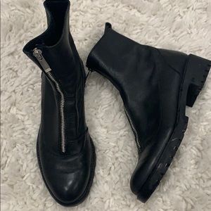 Low Heeled Black Leather Ankle Boots
